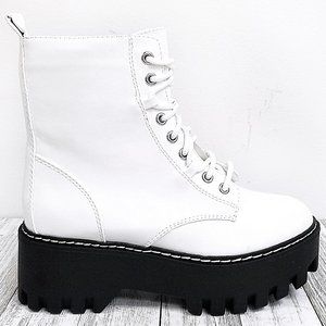 |White Lace Up |Lug Sole| Black Platform| Combat Boots| Size 9
